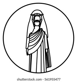 circular shape with silhouette of christ with tunic