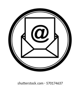 circular shape with silhouette envelope with mailing sheet and at sign
