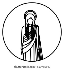 circular shape with silhoutte figure human of saint virgin maria