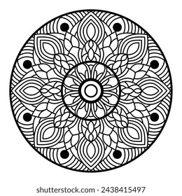 circular shape simple and easy mandala design for coloring book, easy mandala art for tattoo design
