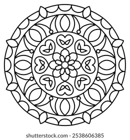 circular shape simple mandala design for adults and kids coloring book page, mandala art for henna and wall art
