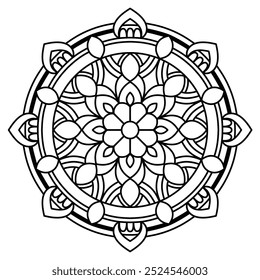 circular shape trendy mandala design with clean lines for coloring book, tattoo and henna design , mandala design for adults and kids coloring book

