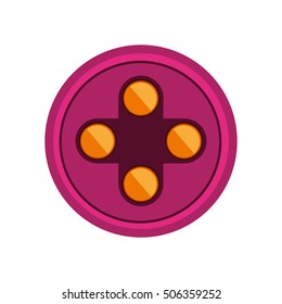 circular shape with yellow buttons for games