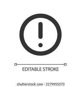 Circular shaped exclamation mark pixel perfect linear ui icon. Warning. Notification alert. GUI, UX design. Outline isolated user interface element for app and web. Editable stroke. Arial font used