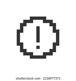 Circular shaped exclamation mark pixelated ui icon. Notification alert. Problem attention. Editable 8bit graphic element. Outline isolated vector user interface image for web, mobile app. Retro style