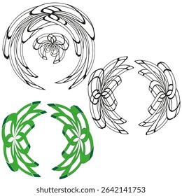 Circular shapes icon. Green and white pattern. Vector swirling design. Outline abstract forms.