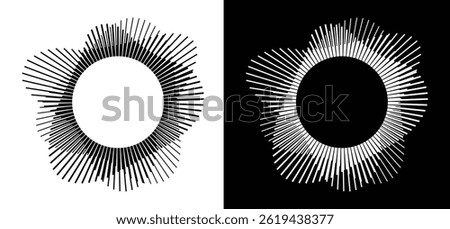 Circular shapes of sound waves, for audio. Abstract radial radio and voice volume symbol. Isolated radial sound wave curve.	