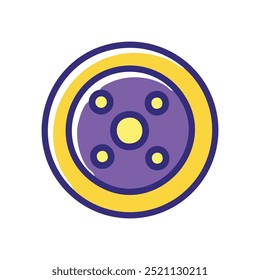 Circular shield emblem. Colorful circular shield emblem with a central circle and four surrounding dots. Represents safety, protection, and security.