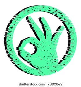 Circular sign with a hand making the sign of approval