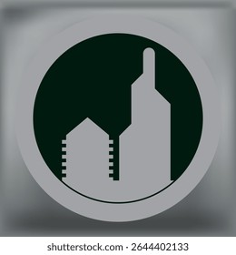 Circular silhouette of a cityscape with modern buildings in gray and green tones, perfect for urban design or visual branding.