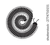 Circular silhouette of a millipede with visible legs vector illustration