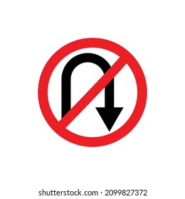 Circular single white, red and black no u-turn sign with bolts at top and bottom on isolierten hintergrund