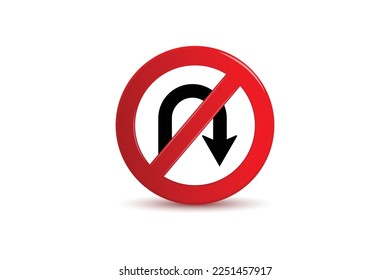 Circular single white, red and black no u-turn sign with bolts at top and bottom on isolierten hintergrund