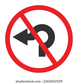 Circular single white. red and black no turn left symbol on white background