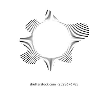 Circular sound wave for audio music . Sound line, radial spectrum, sound equalizer, ring pattern Circular wavy frame. Vector radial spectrum.