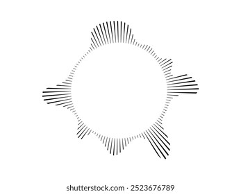 Circular sound wave for audio music . Sound line, radial spectrum, sound equalizer. Circular wavy frame. Infographic element. Vector radial spectrum .