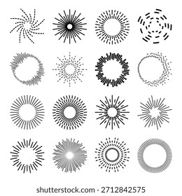 Kreisförmiges Klangwellensymbol mit radialen Linien, die ein dynamisches Musikmuster erzeugen. Abstraktes Audio-Equalizer-Design mit konzentrischen Ringen und Burst-Effekt auf weißem Hintergrund.