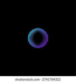 Circular sound wave letter O logo with radial audio spectrum pattern, glowing gradient style, ideal for voice AI assistant, podcast, music app, and digital tech brand identity