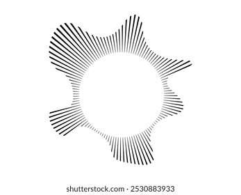 Kreisförmige Schallwelle. Klanglinie, Radialspektrum, Klangentzerrer. Kreisförmiger geometrischer wellenförmiger Rahmen. Radiales Vektorspektrum.