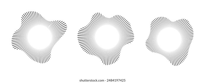 Circular sound wave .   Sound lines, radial spectrum, audio equalizers.  Circular geometric wavy frame.  Vector illustration.