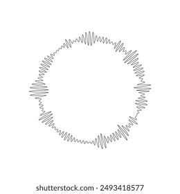 Circular sound wave pattern. Vector illustration of a radial waveform creating a circular shape with irregular peaks and troughs. Minimalist design, suitable for audio-related themes or backgrounds.