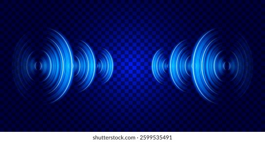 Circular sound wave. Round light effect. Radio station signal. Visualization of sound from a speaker.