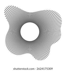 Icono de Vector de onda de sonido circular. Espectro de audio radial o símbolo abstracto de forma de onda. Visualización de música, ecualizador o elemento de diseño de pulso dinámico. Líneas negras aisladas sobre fondo blanco.