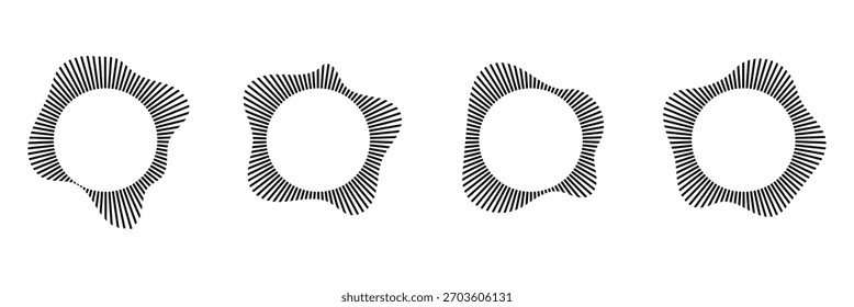 Circular sound waves. Wavy line rays silhouettes. Set of vector abstract round shapes isolated on white backdrop .Vector illustration .EPS 10 .