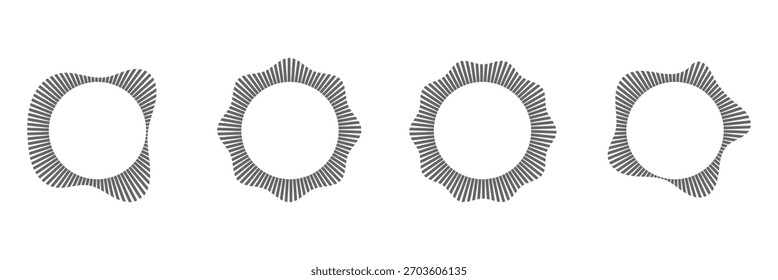 Ondas sonoras circulares. Siluetas de rayos de línea ondulada. Conjunto de Formas redondas abstractas de Vector aisladas sobre fondo blanco. Ilustración vectorial. EPS 10.