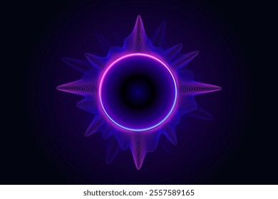 Circular soundwave, audio speaker neon equalizer symbol. glowing sound frequency illustration