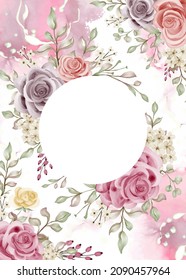 Circular Space Pink Rose Floral Frame Watercolor