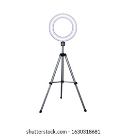 Circular Speed Light for professional camera. Photographic equipment on tripod. Vector illustration.