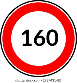 Circular Speed Limit 160 Sign Vector