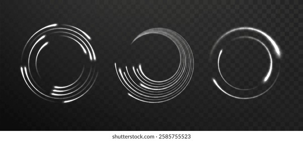 Circular speed motion rays with glowing neon effect. Graphic neon speed rays with bright glow