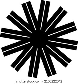 Circular Spiky Shape With Thick Stripes, Lines. Radiating Black Design Snowflake, Star Element. Transparent Background. Abstract Vector Illustration, Eps 10.