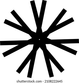 Circular Spiky Shape With Thick Stripes, Lines. Radiating Black Design Snowflake, Star Element. Transparent Background. Abstract Vector Illustration, Eps 10.