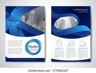 Circular or Spiral band design vector.  Template design for Brochure, Annual Report, Magazine, Poster, Corporate Presentation, Portfolio, Flyer, infographic, layout modern with blue color size A4, Front and back, Easy to use and edit.
