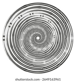 Circular spiral design. Concentric ring pattern. Hypnotic vector swirl. Radial optical texture.