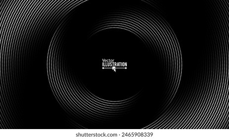 Diseño de fondo de Anuncio blanco y negro de lujo. Líneas en espiral de vórtice. Estilo Mínimo Puntos Partículas Remolino Movimiento Dinámico Ilustración vectorial Abstractas.