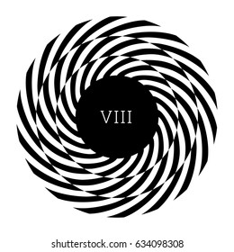 Circular Spiral Element. Optical Illusion With Radial Rhombuses. Geometric Black White Op Art Effect. Isolated Radiating Circle Shape. Monogram With Letter, Text Label, Sticker, Print, Poster, Textile