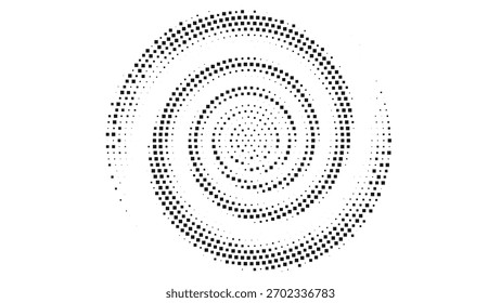 Puntos circulares de semitono en espiral que forman un patrón de remolino hipnótico, fondo de ilusión óptica en blanco y negro ideal para proyectos de diseño abstracto carteles gráficos de marca y Muestra gratis geométrica contemporánea