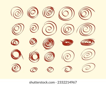 Circular and spiral handwriting. Doodle kalyaki-malyaki. Vector spots.