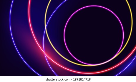 Circular spiral neon glowing light abstract background