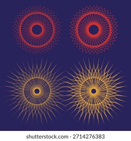 Kreisförmiges Spiralmuster. Abstraktes Sunburst-Design. Radialenergie-Vektorelement. Dunkelblauer Hintergrund. EPS 10.