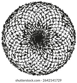 Circular spiral pattern. Complex line design. Abstract vector form. Black radial shape.