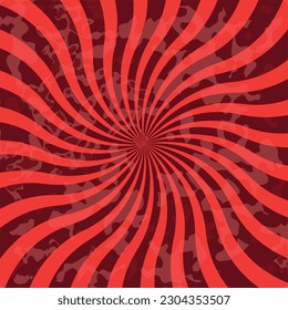 Cuadrado de fondo rojo espiral circular con rayas texturadas - ráfagas de sol, radiales