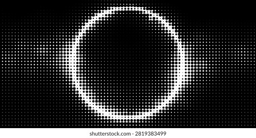 Circular spiral sound wave, dotted rhythm. Halftone radial dynamic pulsating circle. Vector illustration.