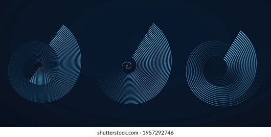 Circular spiral sound wave rhythm from lines blue color.