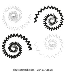Circular spiral symbol. Sharp swirl shape. Vector abstract motion. Black white contrast.