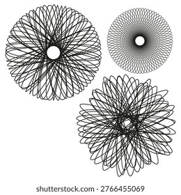 Circular spirograph set. Geometric Vector ornament. Round spiral pattern. Mandala line art. Manual vector only. No autotrace used. EPS 10.